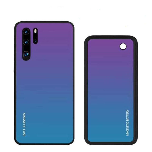 Draadloze Magnetische Acculader Gevallen Voor Huawei P30 Pro Batterij Case 5000Mah Draadloze Opladen Batterij Power Bank Cover Case: Blue