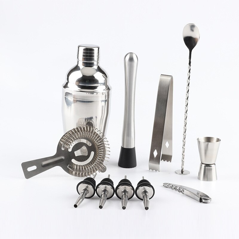 12Pcs Stainless Steel Cocktail Shaker Bar Set Bartender Kit Wine Martini Mixer Boston Shaker for Party Bar Tool Bartenders Roll