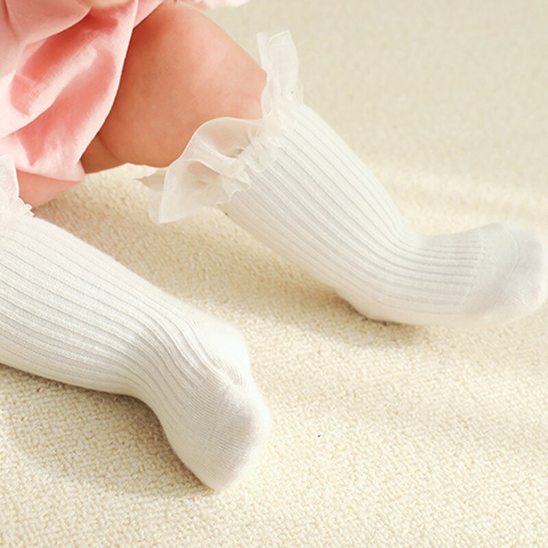 Chaussettes en dentelle à volants pour -né, mignonnes, de couleur unie, antidérapantes, pour bébé fille, pour enfant en bas âge, collection printemps et automne