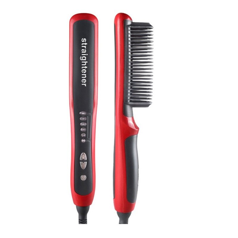 Hair Straightening Irons Beard Grooming kit Boy Multifunctional Men Beard Straightener Styling Multifunctional Hair Comb Brush: Red / US