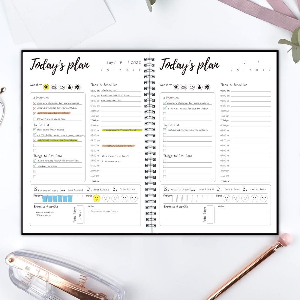 Daily Weekly Work Planner Hourly Schedule Appointment Agenda Undated Notebook Journal To Do List Flexible PVC Cover Diary Book