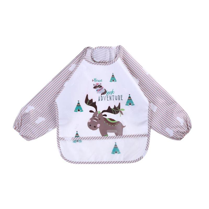 Cartoon Baby Bibs Apron Adjustable Burp Cloths Feeding with Long Sleeves Baby Accessories Stuff toddler kids:  Light Brown