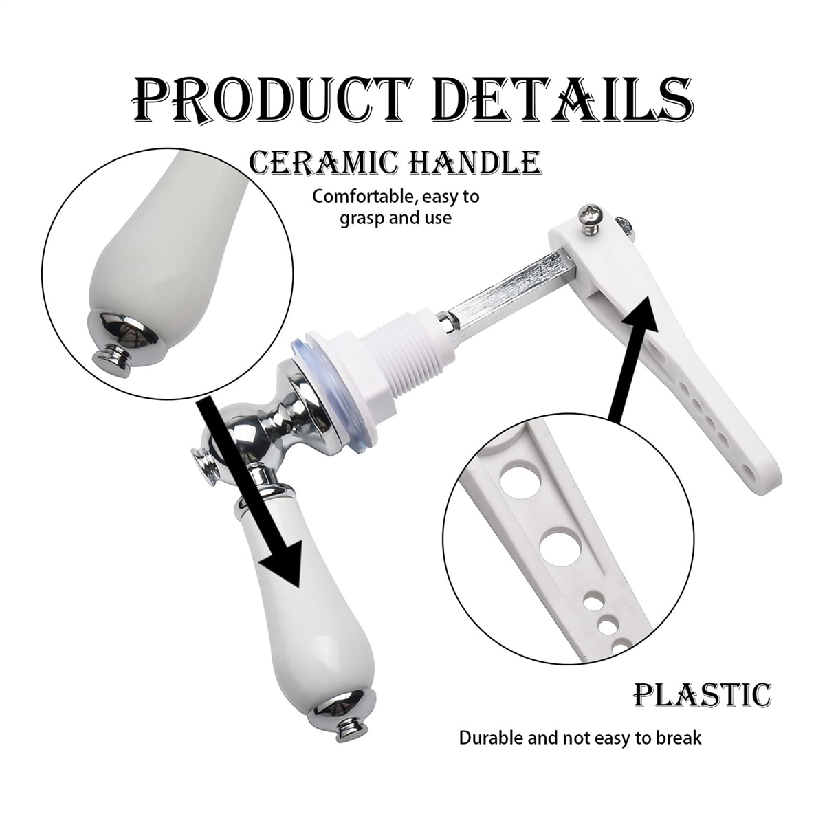 Keramiskt spolhandtag för toalett, toaletthandtag spolspak traditionell viktoriansk stil ersättningssats för toaletthandtag