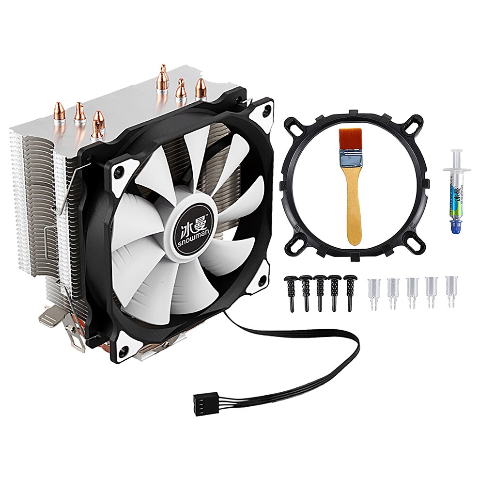 Sneeuwpop 4PIN Cpu Koelsysteem Direct Contact Cpu Cooler Master Heatpipes Freeze Tower Cpu Cooling Dubbele Ventilator Met Pwm 2 fans: Type B White