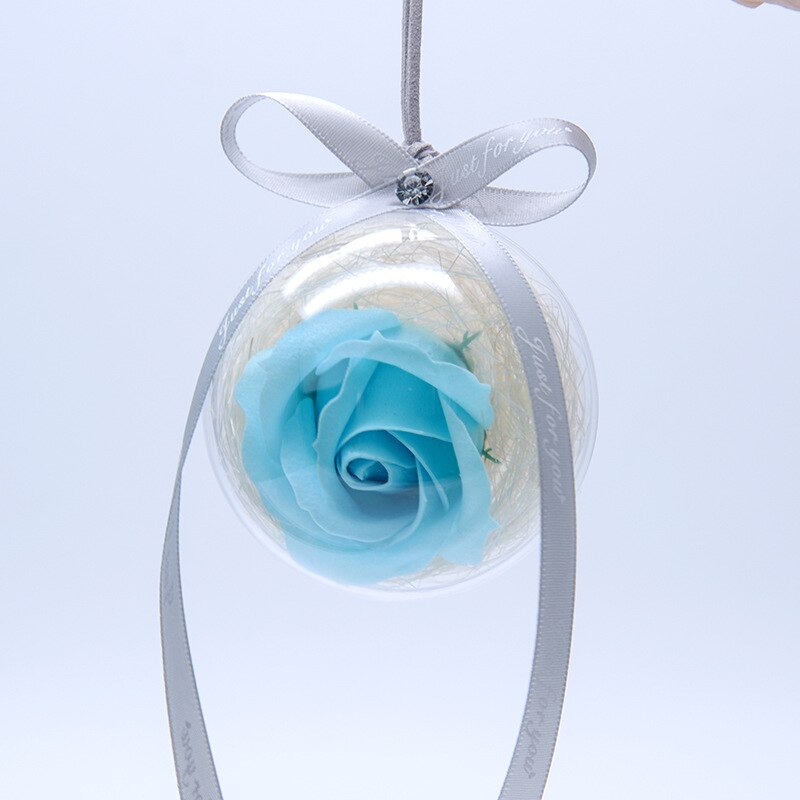 Evig blomst rose glas krystalkugle kunstig blomst bryllup simulation evigt liv roser bold med nøglering romantisk: Himmelblå
