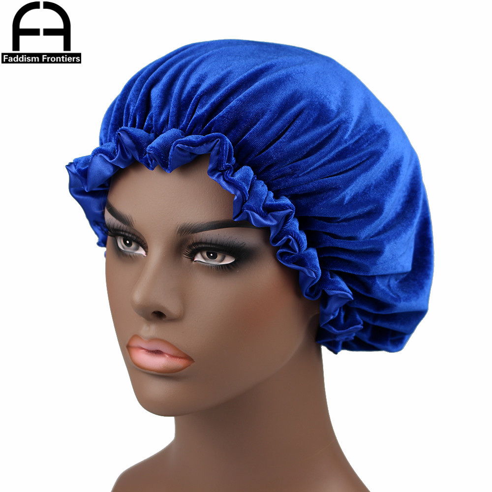 Reversible Velvet Bonnet Satin Lined Elastic Band Bonnets Sleeping Cap Women Lady Turban: Blue
