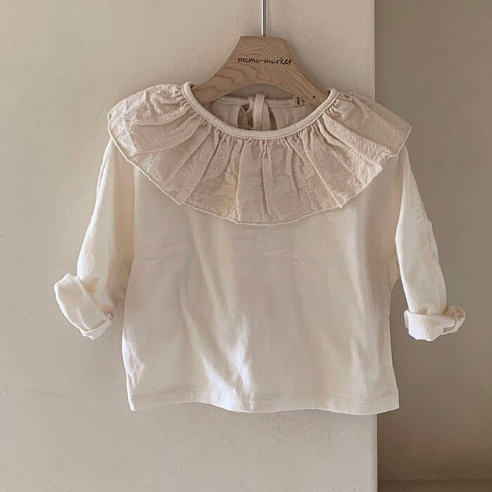 Newborn Kids Shirts T-Shirt Children's Girls Ruffles Collar Shirt Child Kid's White Blouse Toddler Cotton Tops Clothing Clothes: Beige / 12M