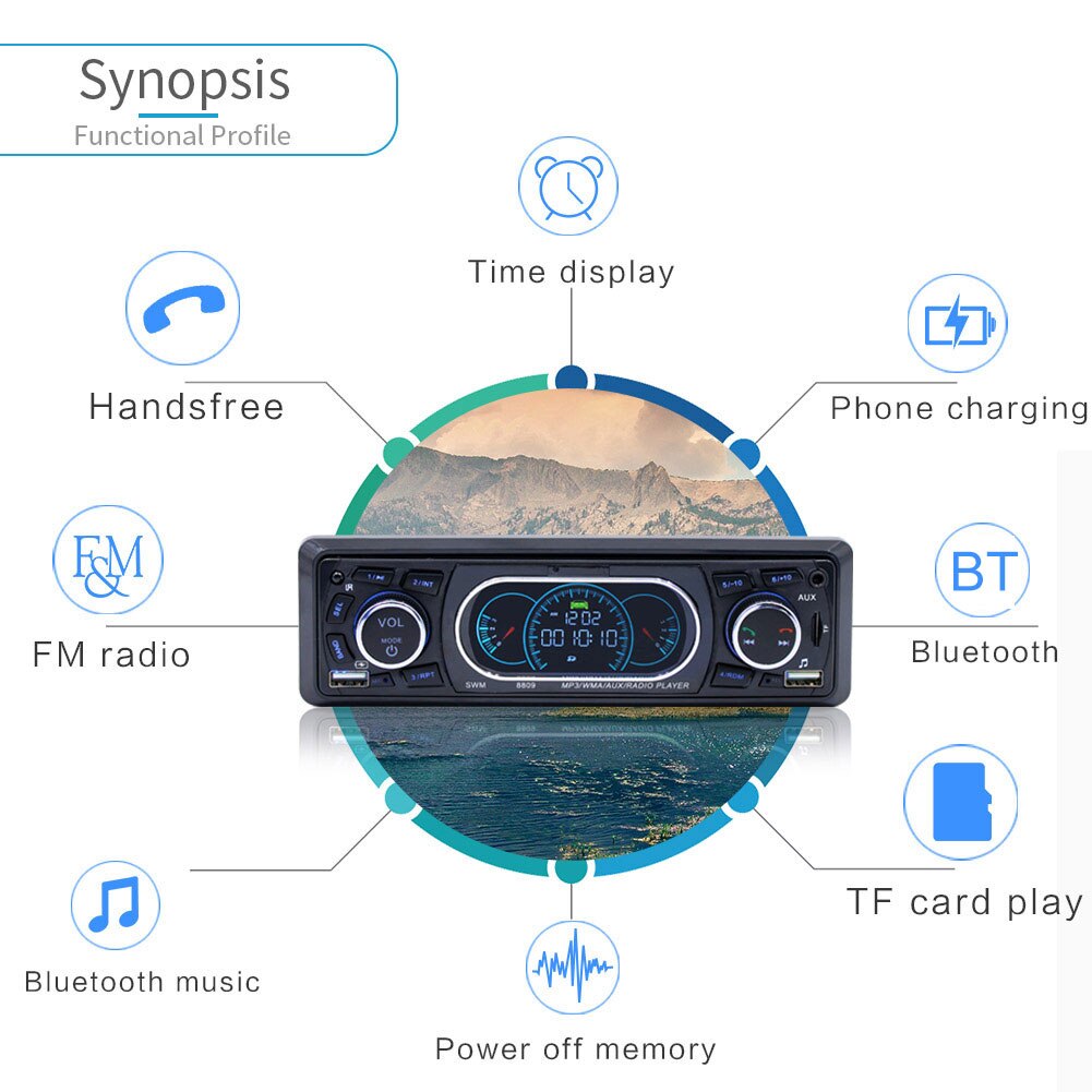 SWM 8809 1 Din Car FM Radio Dual USB Charging Runway Display Car MP3 Card U Disk AUX Radio Bluetooth Music Player