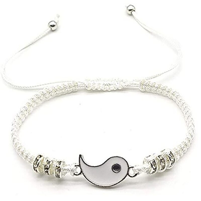 Tai Chi Yin Yang Couple Bracelet Alloy Pendant Adjustable Braided Chain Bracelet Necklace Matching Lover Bracelet Necklace