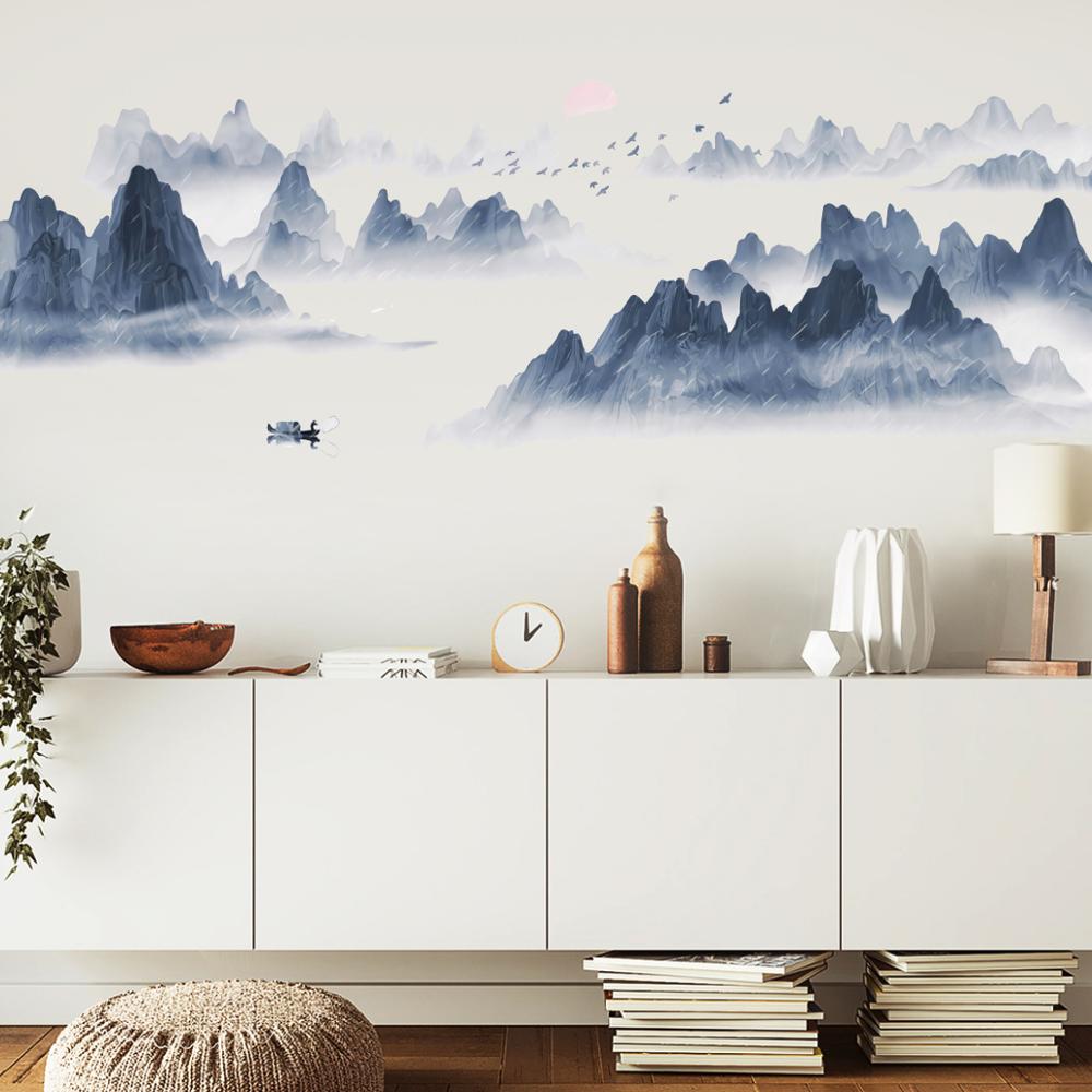mamalook Chinese Style Sunset Landscape Wall Sticker Wallpaper Living Room Bedroom Background Mural Home Decor Stic