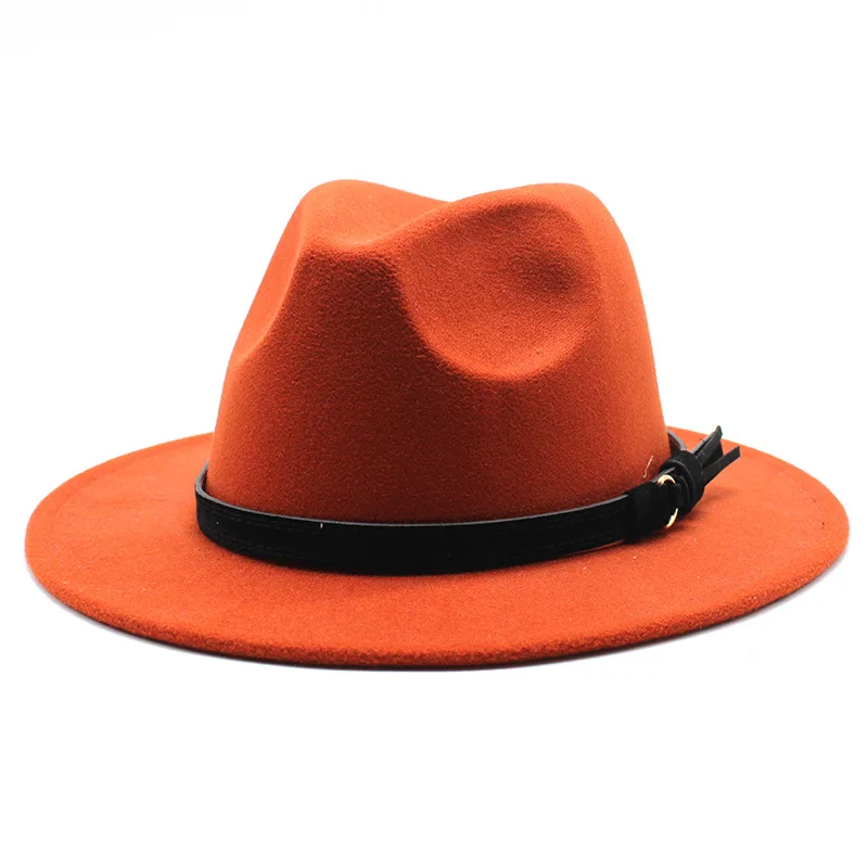 Sombrero Fedora de fieltro Gangster Trilby, gorras de Jazz de ala ancha europea americana, sombrero de boda blanco de lana para hombres y mujeres, 56-58-61CM: M / Rojo