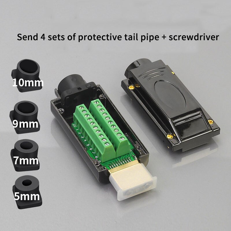 Conector de cabeza de soldadura HDMI, carcasa de aleación de aluminio, Junta chapada en oro, línea HD 4K, macho DIY: A