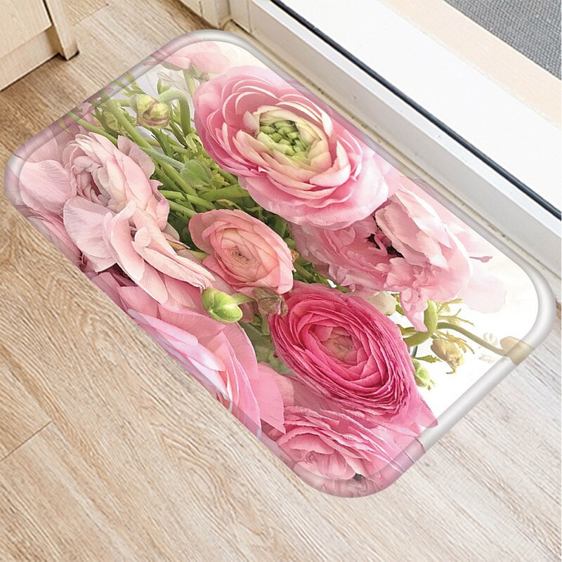 Rosa blomstertrykk kjøkkenmatter anti-skli gummitape stue balkong bad teppe dørmatter i gangen 48259: 2dd-48259-004