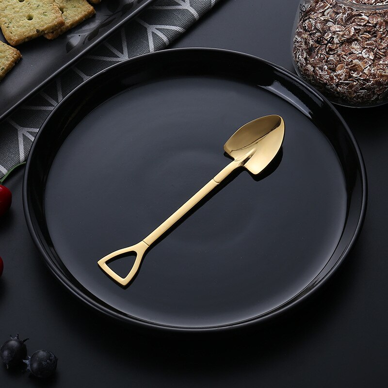 ¡En Stock! Cuchara de acero inoxidable con pala de hierro para café, cucharilla de helado Retro, cucharilla cuadrada bonita, accesorio de cocina, cuchara de café: Gold M