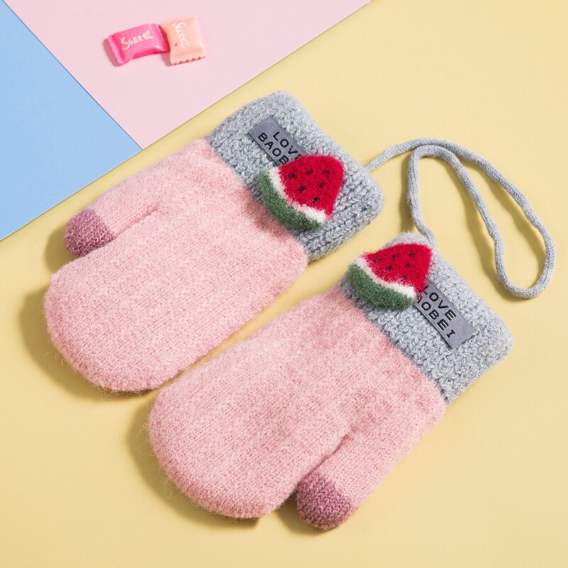 Handschuh samt warme stricken baby handschuhe mädchen jungen winter kinder kleinkind cartoon handschuhe Erdbeere ananas muster günstige