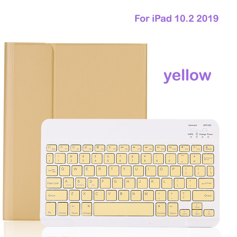 Toetsenbord Case Voor Ipad 10.2 7th Generatie Draadloze Bluetooth Keyboard Case Voor Apple Ipad 10.2 Cover: 10.2  yellow