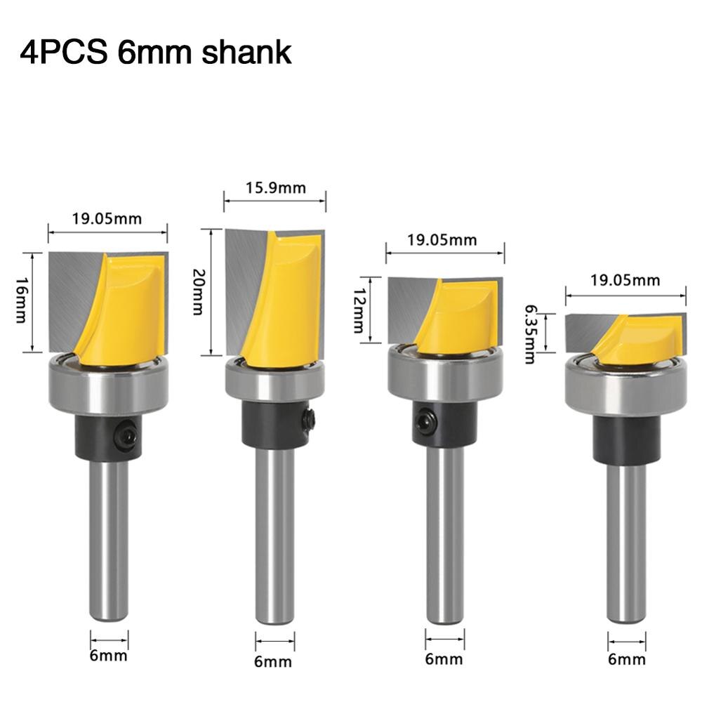 4 Stuks Trim Router Bit Set - 1/4 "6Mm Schacht-5 Bit Patroon/Template Houtbewerking Cutter tenon Cutter Voor Houtbewerking Gereedschap: 4PCS 6mm shank