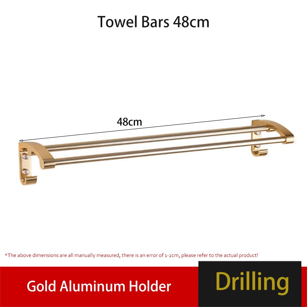 Towel Rack Wall Holder Gold Aluminum Bar Robe Hook Hanger Toliet Paper Holder Bathroom Shelves Hardware Bath Accessories Set: Towel Bars 48cm