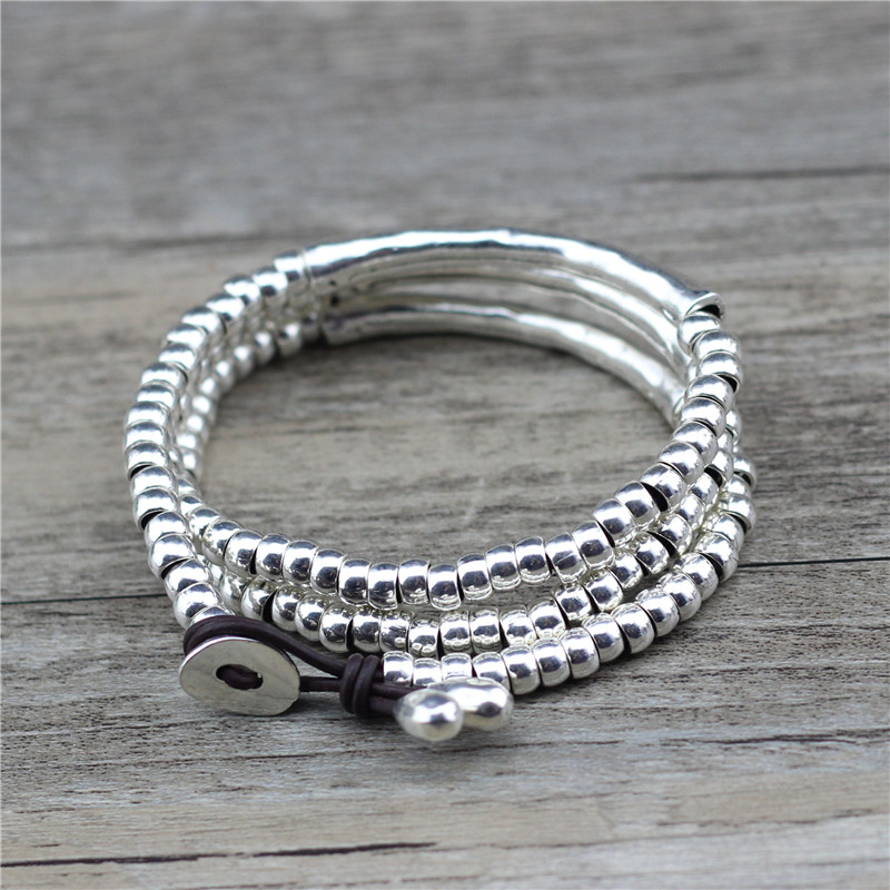 Anslow Sieraden Handgemaakte Diy Elleboog Vintage Retro Lederen Armband Voor Vrouwen Mannen Christmas LOW0823LB: DK Coffee