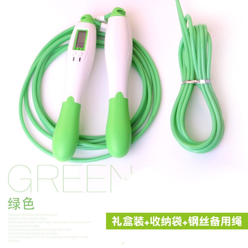 Corde à sauter compte adulte Fitness perdre du poids hommes et femmes jeunes étudiants enfants tiao shen le Test académique pour le Junior Hi: Electronic Counting  Steel Wire Rope  Green  Gift Box  Spare Rope for Steel Wire  Storage Bag