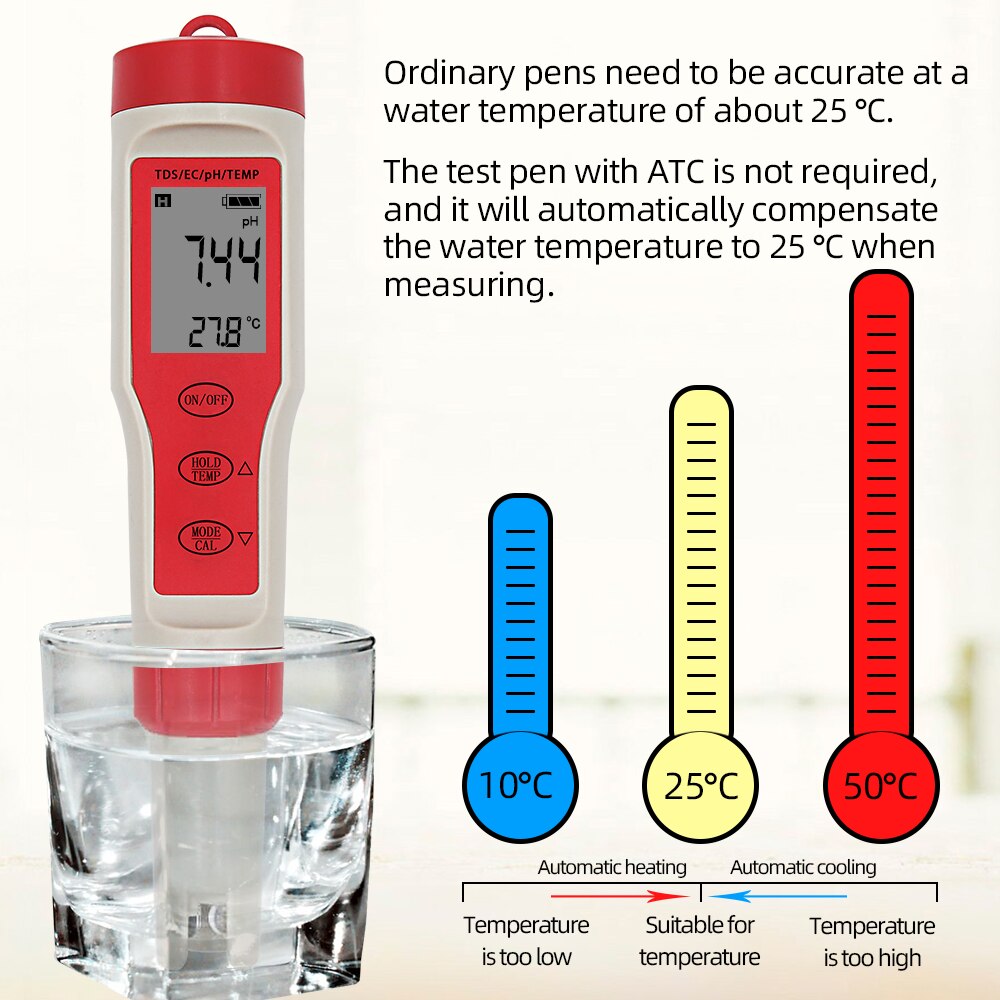 Portable Digital PH Meter 0.01 0-14 PH Measurement Range TDS&amp;EC Thermometer Meter High accuracy 4 in 1 Water Monitor 30%off