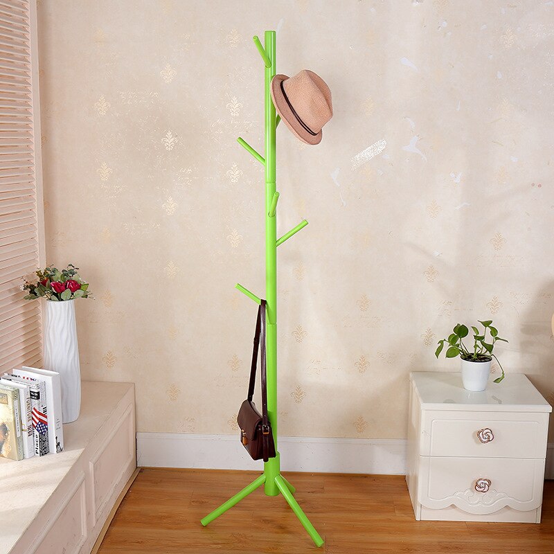Wood Tree Coat Rack Stand Wooden Coat Rack Free Standing With 8 Hooks For Coats Hats Scarves Clothes Handbags: Green
