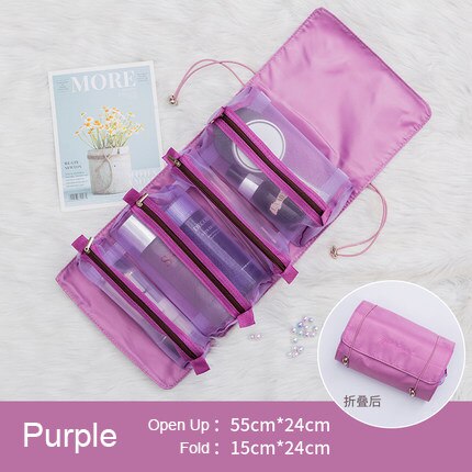 Saco cosmético dobrável feminino com grande capacidade maquiagem escova saco de armazenamento compartimento à prova dwaterproof água viagem escova de maquiagem capa protetora: purple