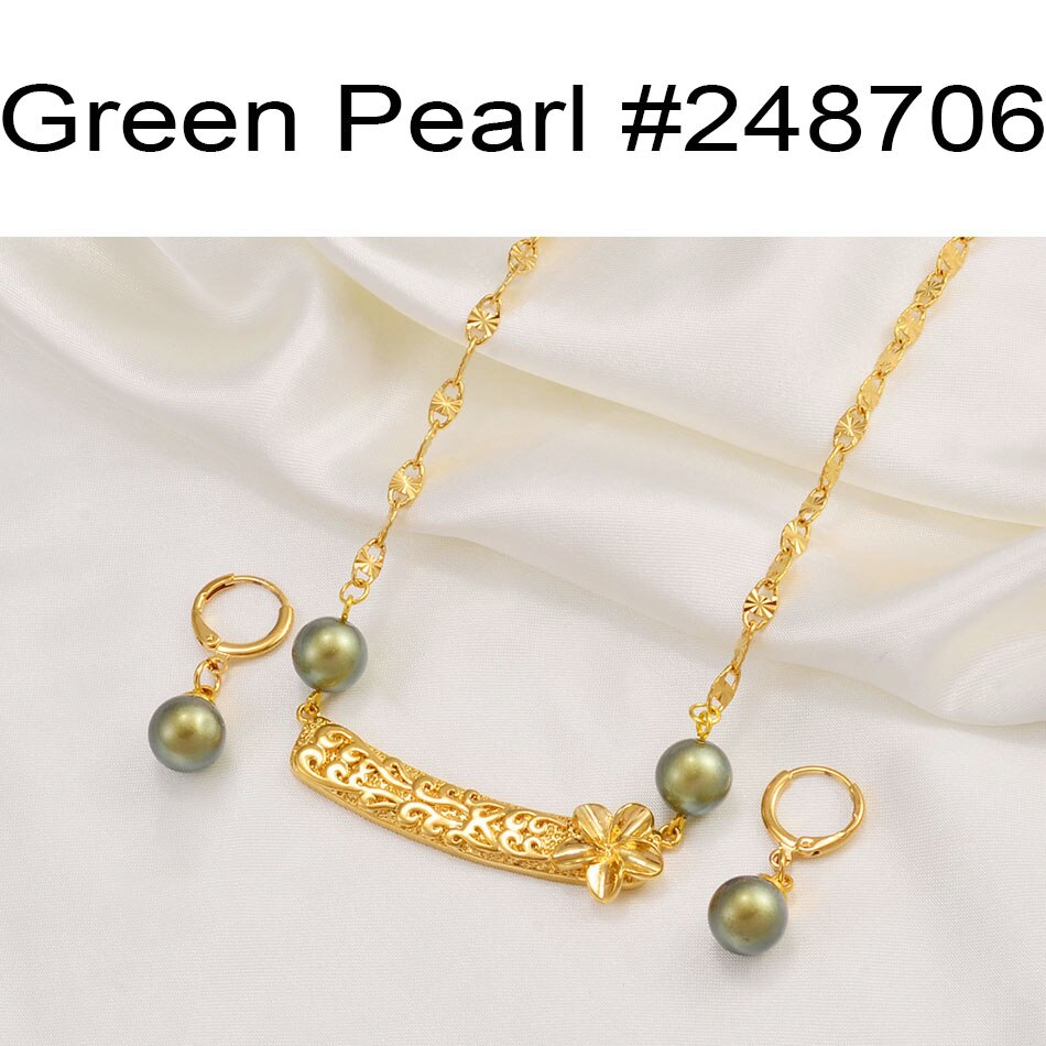 Anniyo Hawaiian Parel Sieraden Sets Charm Hanger Kettingen Oorbellen Pohnpei Guam Micronesië Chuuk Marshallese Kiribati #248706: Green Pearl