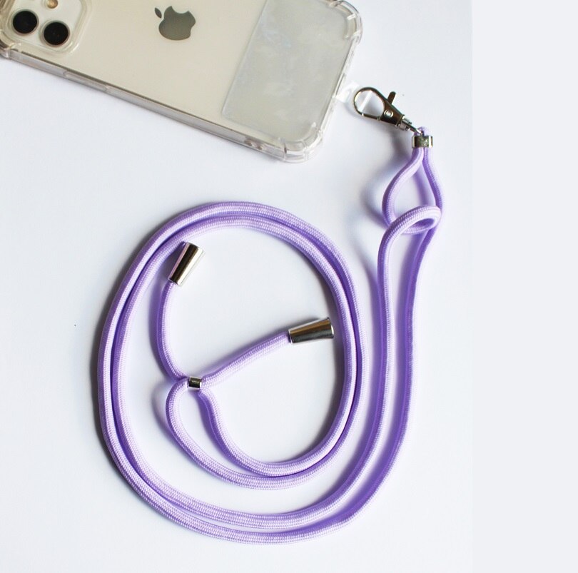 Cordon pour coque de téléphone portable + adaptateur universel, ruban de suspension pour accrocher, jaune, rouge, noir, gris, lilas, bleu: Lilac