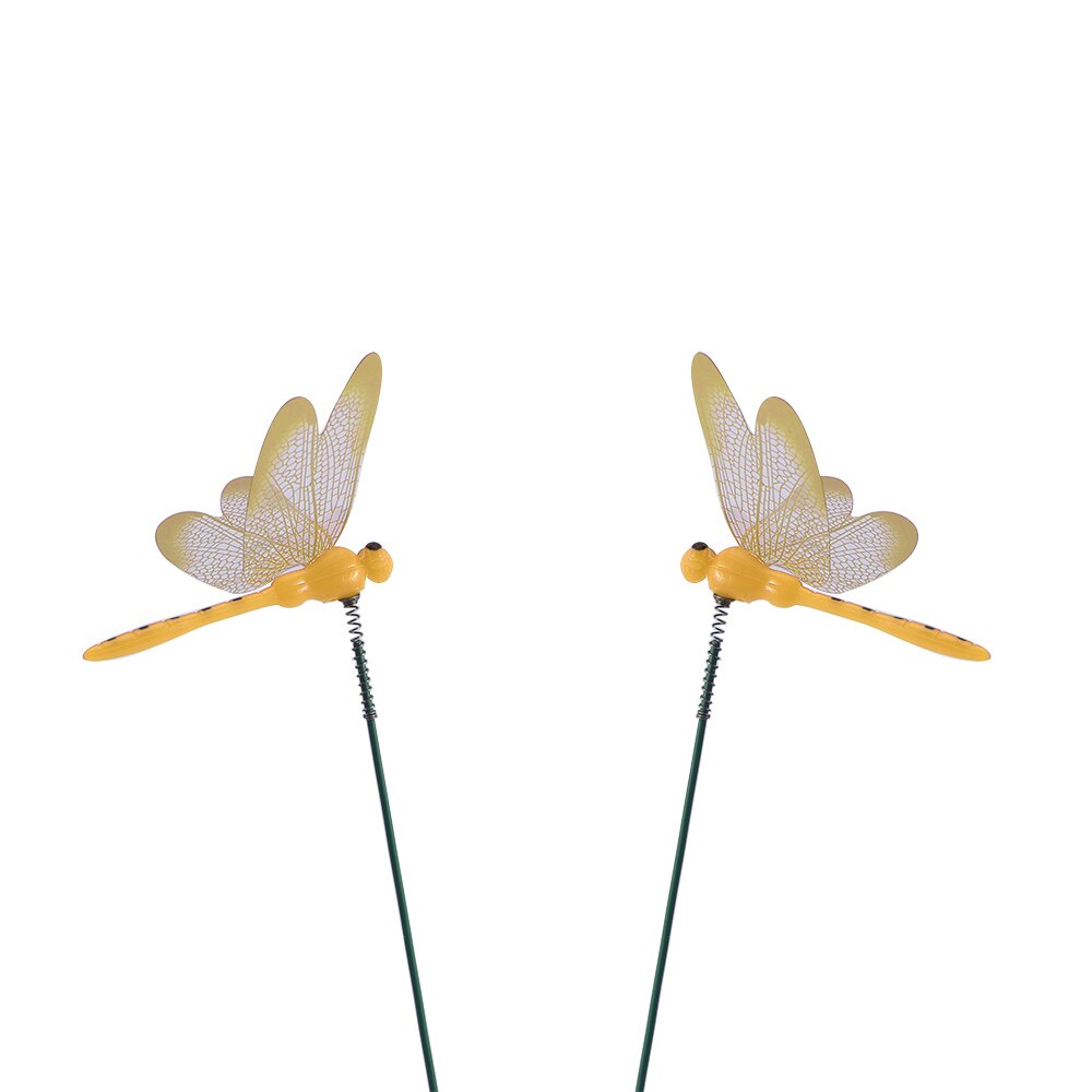 10 Stks/partij Kunstmatige Dragonfly Vlinders Tuin Decoratie Outdoor 3D Simulatie Dragonfly Stakes Yard Plant Gazon Decor Stok: yellow