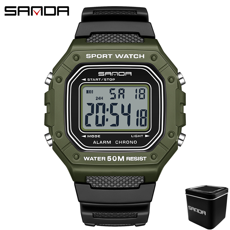 SANDA 2156 Herrenuhr, neues Modell, elektronisches digitales Uhrwerk, rechteckiges LED-Anzeige, Zifferblatt, draussen-Sport, wasserdichte männliche Armbanduhr: verrotten