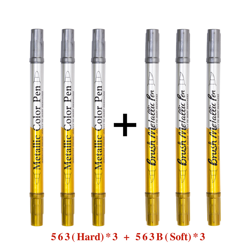 3-6 Pcs Double Head Metallic Marker Pens Gold/Silver 2.5mm Hard Head/brush Head Markers for Painting Stationery School Supplies: Light Grey