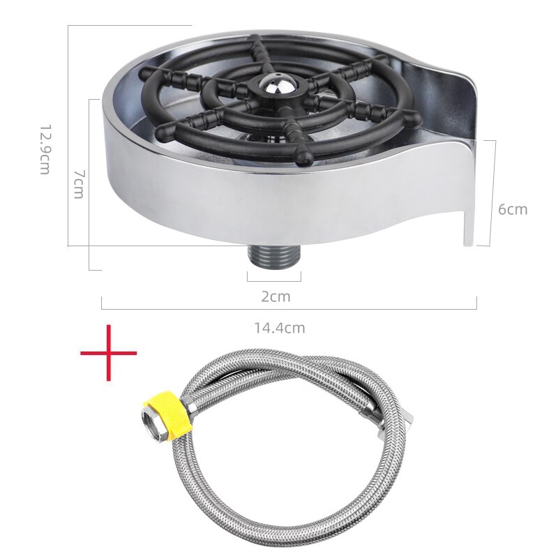 Rinser Automatic Glass Cup Washer High Pressure Bar Kitchen Beer Milk Tea Cup Cleaner Sink Accessories: Silver with tube