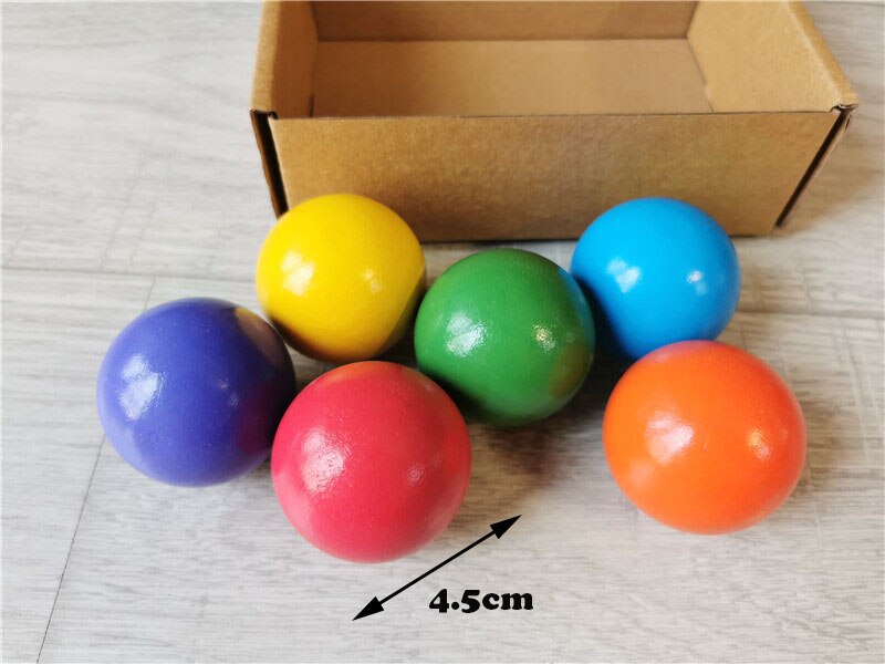 Duże drewniane tęczowe klocki drewniane kulki płyty figurki tęczowe bloki do układania w stosy Montessori miękkie ciepłe kolory klocki: rainbow ball 6