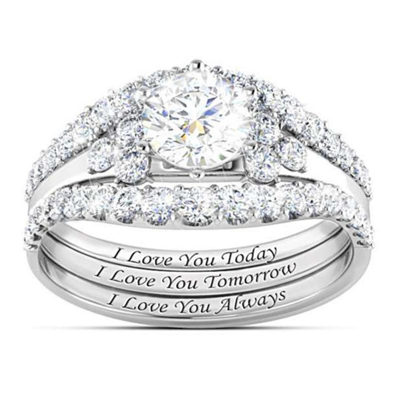 Neue Drei-Stück einstellen Krone Ringe für Frauen Zirkon Rose Gold Luxus Hochzeit Engagement Versprechen Ringe Schmuck Zubehör: 8 / Schwarz