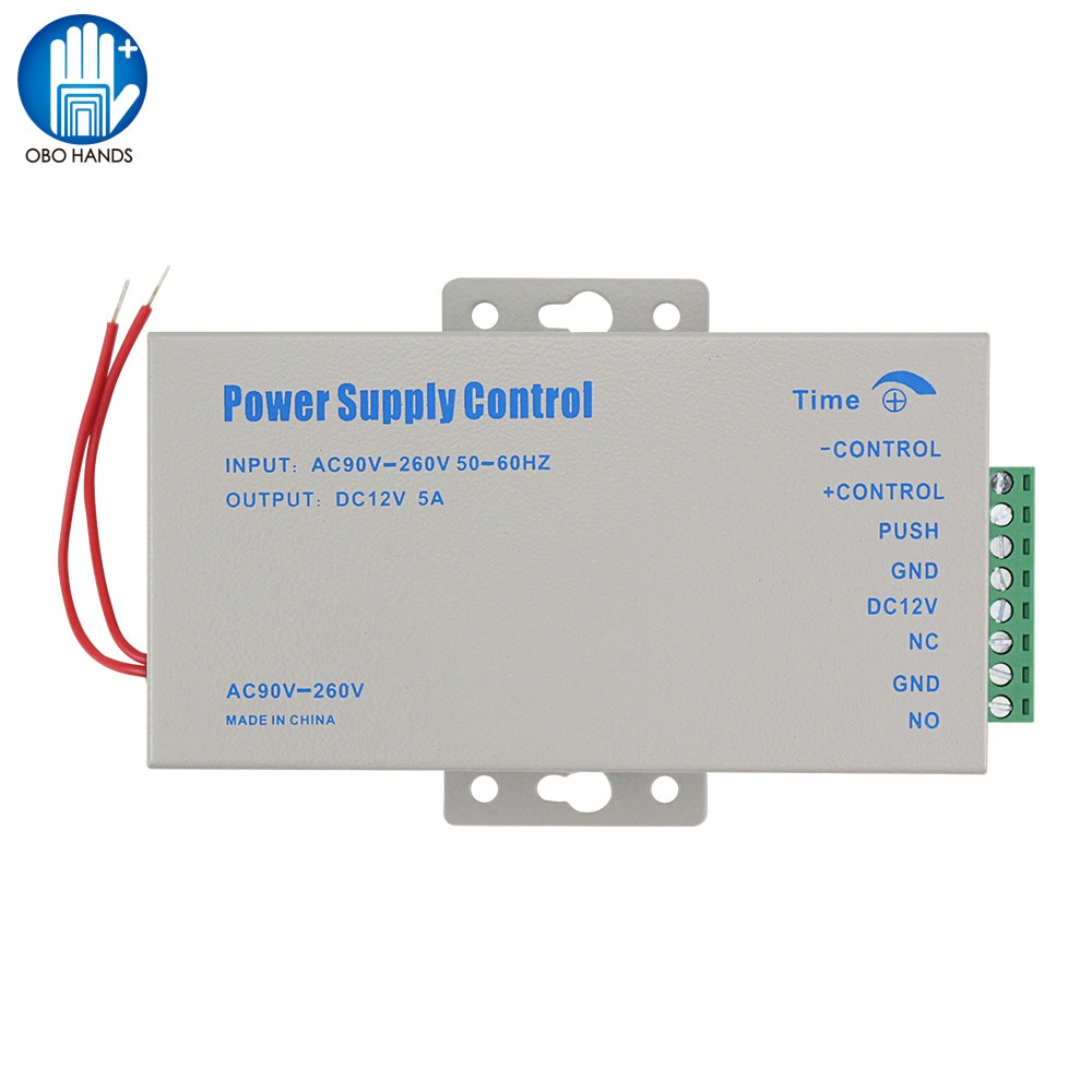 Metal 12VDC/5A Access Control Power Supply Swtich 110-260VAC input with Time Delay for Electronic Locks Video Intercom System