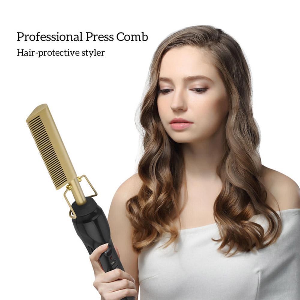 Alisador de cabelo plana ferros alisamento escova quente curler ondulação ondulação styler pente aquecimento cabelo em linha reta pente ferro b8m9