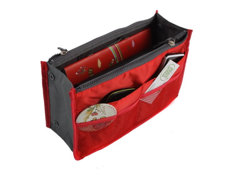 Ladies Organizer Bag Multi Functional Cosmetic Storage Handbag Bags Women Travel Makeup Insert Purse: Red