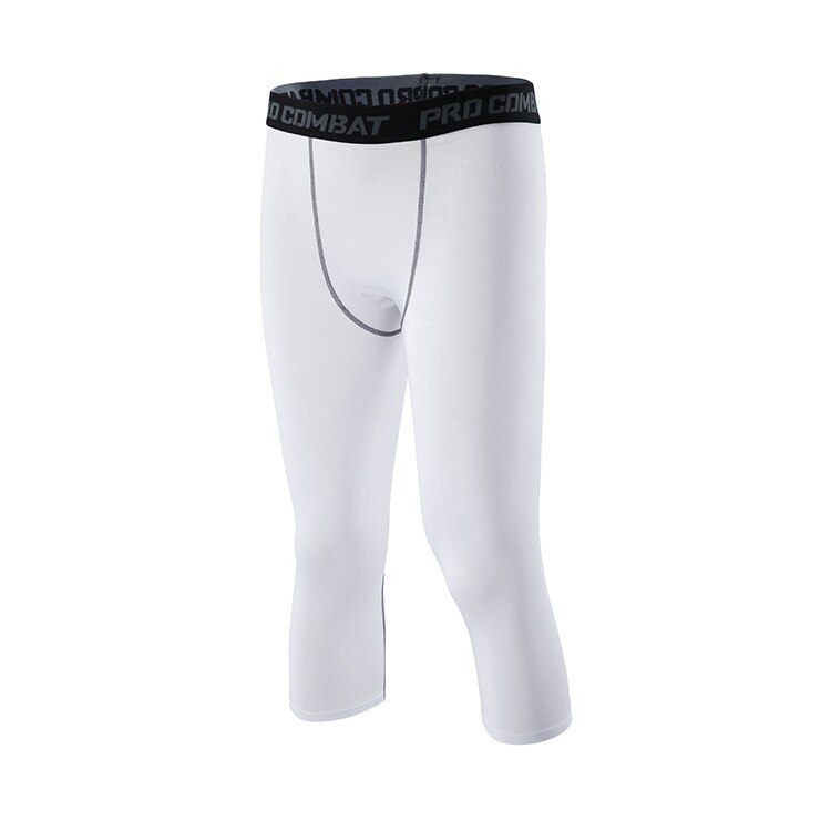 Collant sportivi a compressione uomo bodybuilding Gym Fitness Leggings uomo Running 3/4 pantaloni sportswear Leggings: WHITE / S