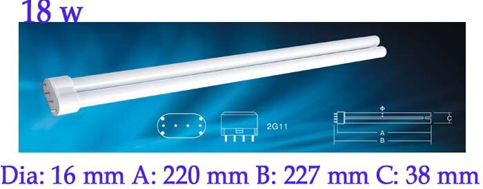 18 watt 2 g 11 4- pin uvc lineaire dubbele lichtvervangbuis, kwarts 254 nm ozonvrije kiemdodende ultraviolette lichtbuis