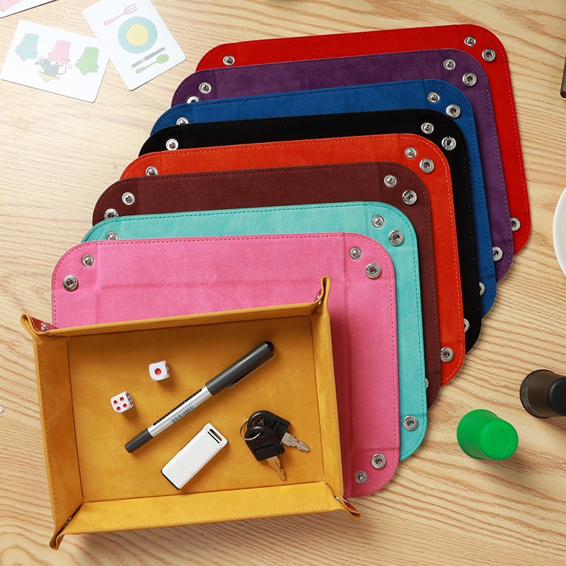9 farver foldning firkantet terningebakke pu læder terningebakke boks terninger spil terning opbevaringsboks bordbrætspil