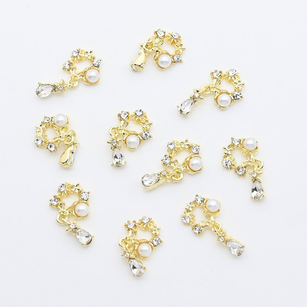 10pcs-Heart Jewelry Nail Dangle Charms Angel With Pearls+Rhinestones Decors For Acrylic Nails 18 Manicure Decorations #F2: JE0756