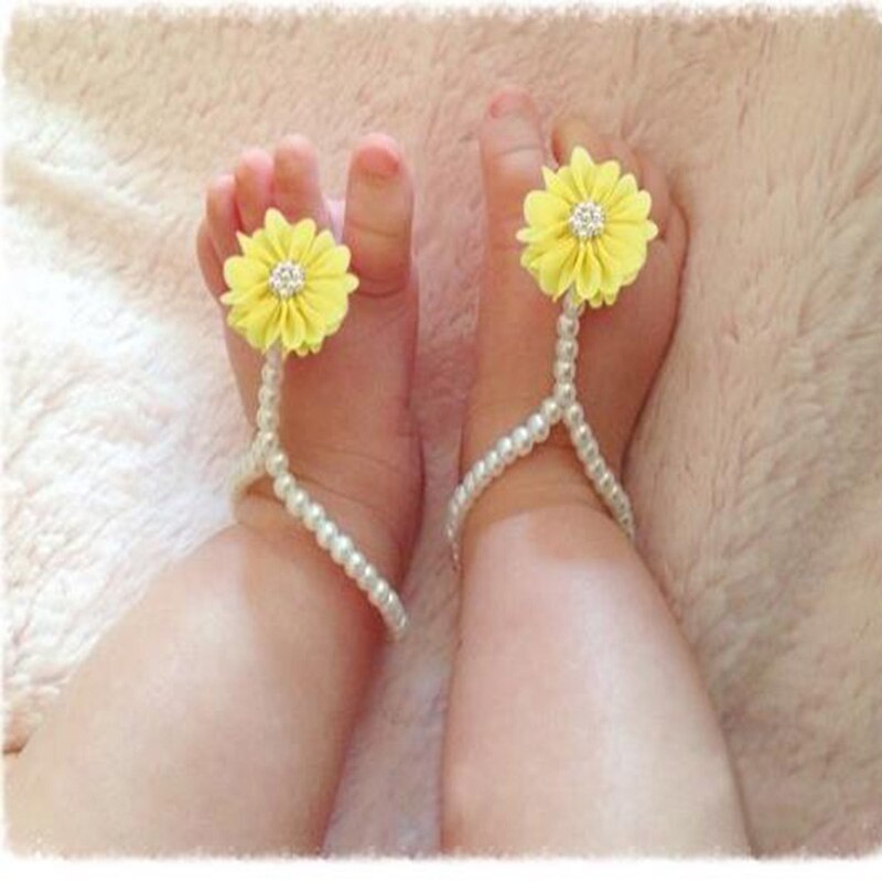 Baby Pearl Anklets Shoe Jewelry With Flowers Foot Chain Infant Colorful Barefoot Anklet Chain Accessories