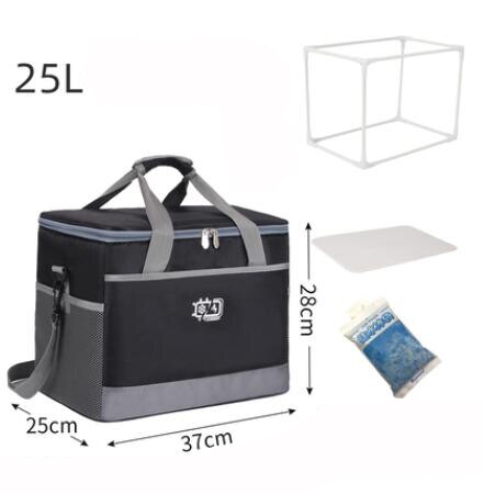 15L/25L Cooler Bag Waterproof Picnic Shoulder Bags For Food Drink Fruit Insulation Thermal Bag Ice Pack ThermaBag refrigerator: 25L black  bracket