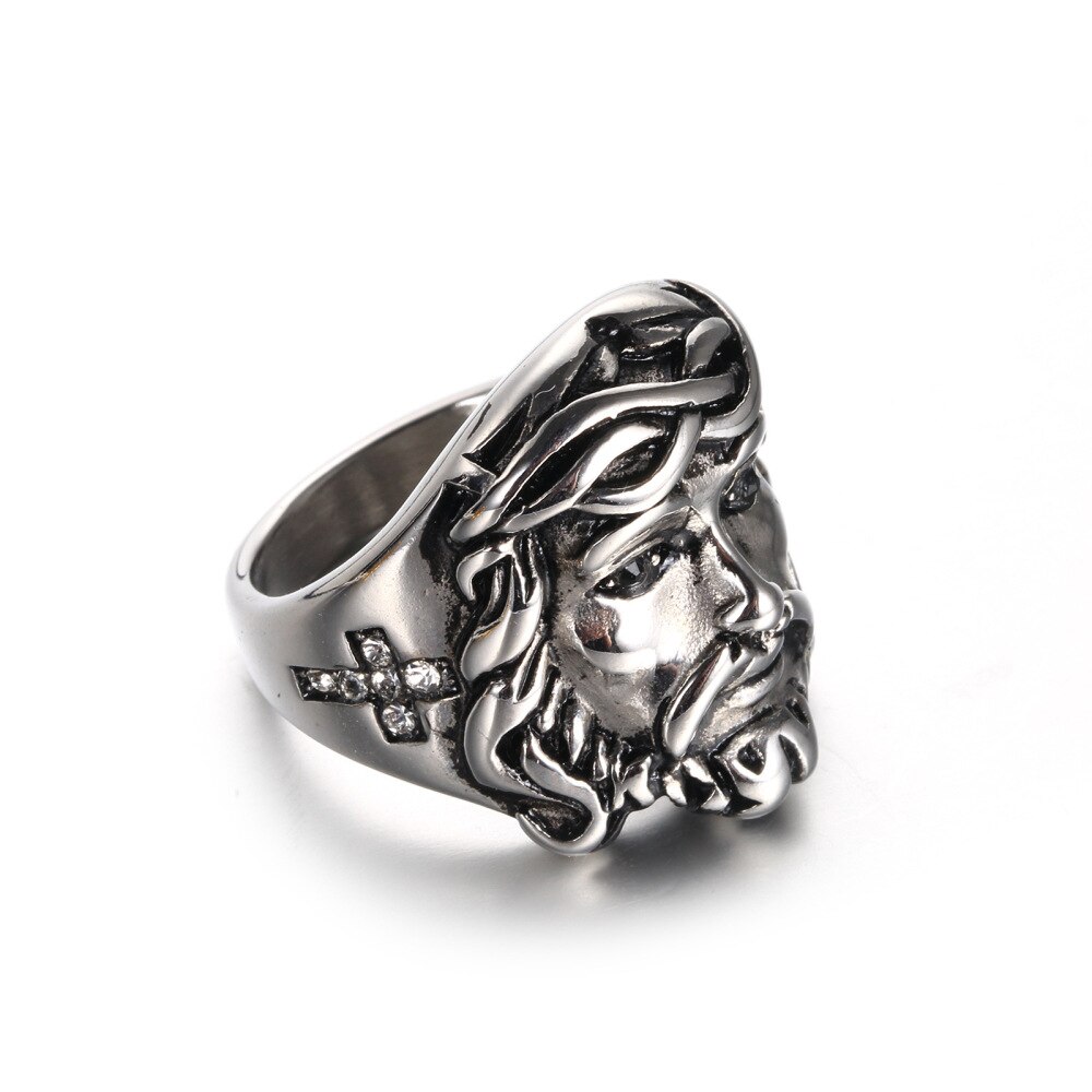 or anneaux cristal croix jésus hommes bague en acier inoxydable de Punk chrétien religieux anneau bijoux: 8 / steel