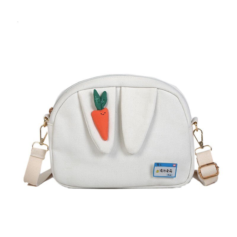 Schattige konijnenoren kleine tas canvas schouder student kleine schoudertas tassen: Wit