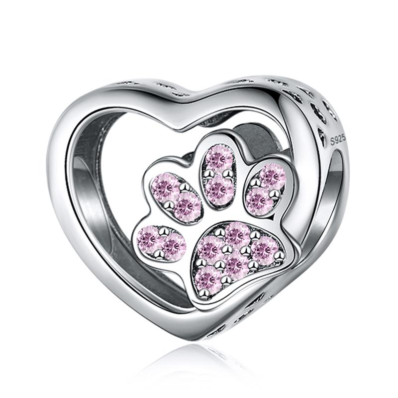 DALARAN 925 Sterling Silver Charm Bead Love Pets Dog Cat Paw Print Koala Pig Charms Fit Bracelets Women DIY Jewelry: Love Footprint