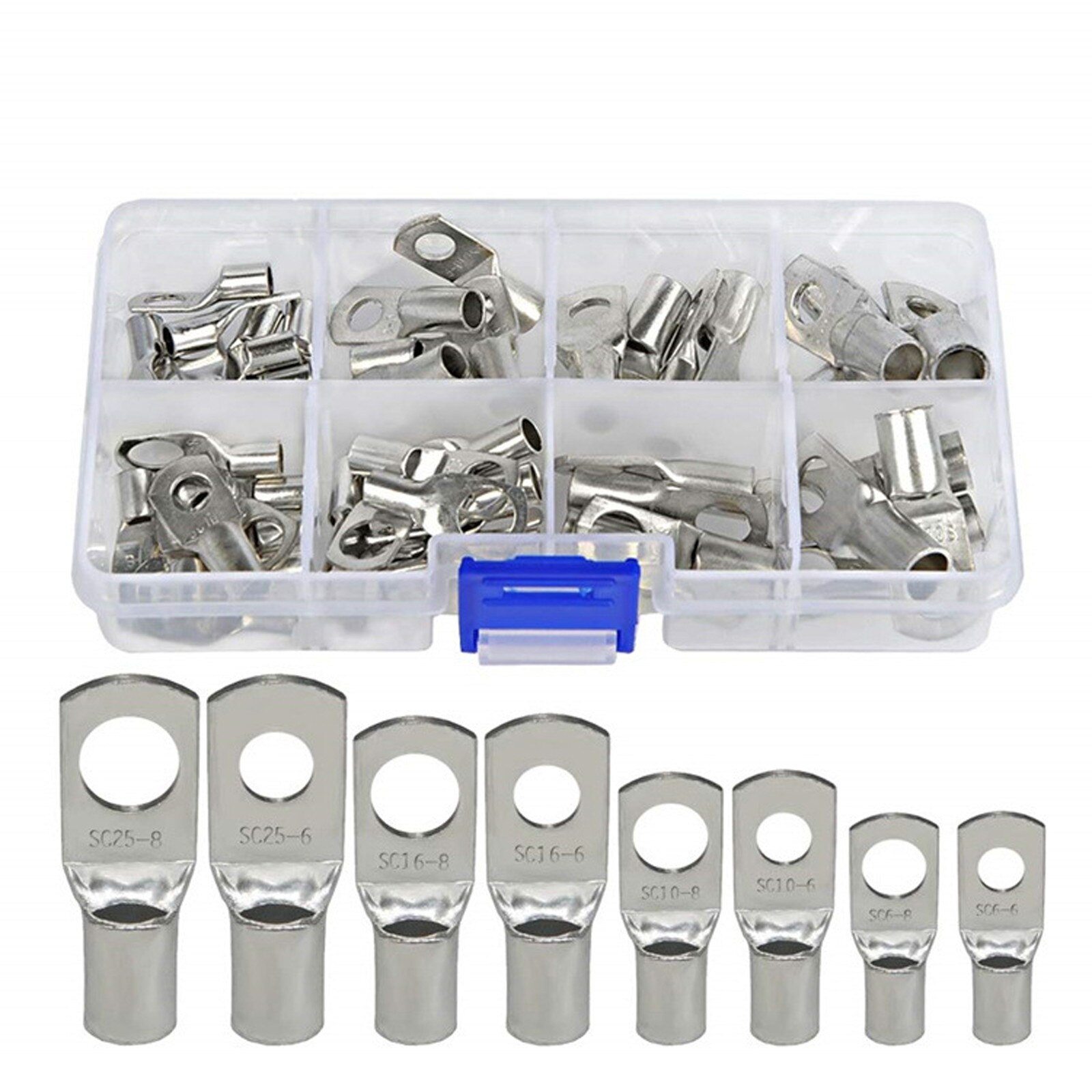 60pcs Tinned Bolt Hole Crimp Ring Battery Connector Mouth Preview Nose Crimper Wire Connector Kit Cable Battery Terminals Ring