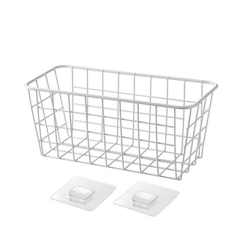 Vægmonteret jernnet kurvestativ diverse opbevaringsholdere netboks sømløs pasta hængende metalhylde container home organizer: Hvid