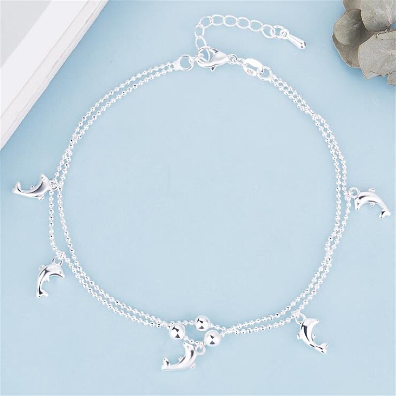 KOFSAC 925 Sterling Silver Anklets For Women Cute Dolphin Ankles Chain Jewelry Female Summer Beach Party Accessories